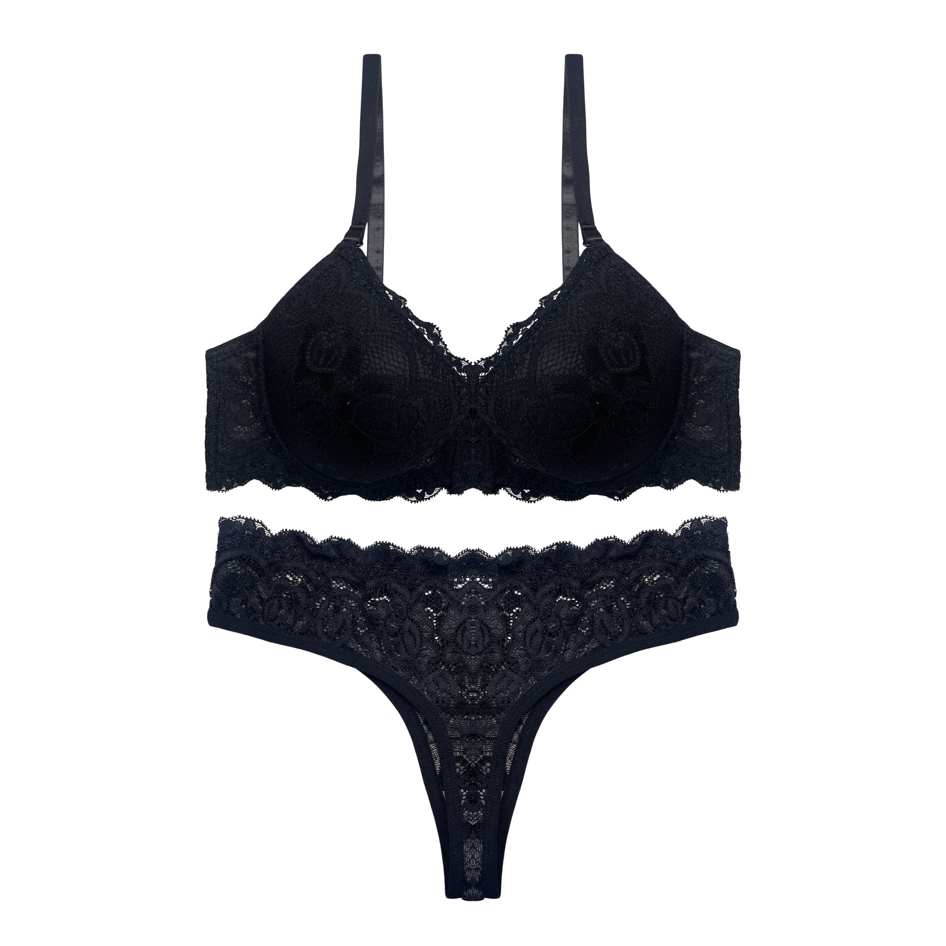 Buy Setbre Lacy Padded Bra and Panty Set Black in Pakistan