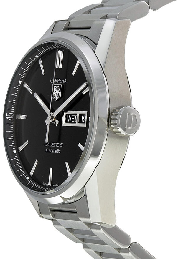 Buy Tag Heuer Carrera Calibre 5 Black Dial Silver Steel Strap Watch for Men - WAR201A.BA0723 in Pakistan