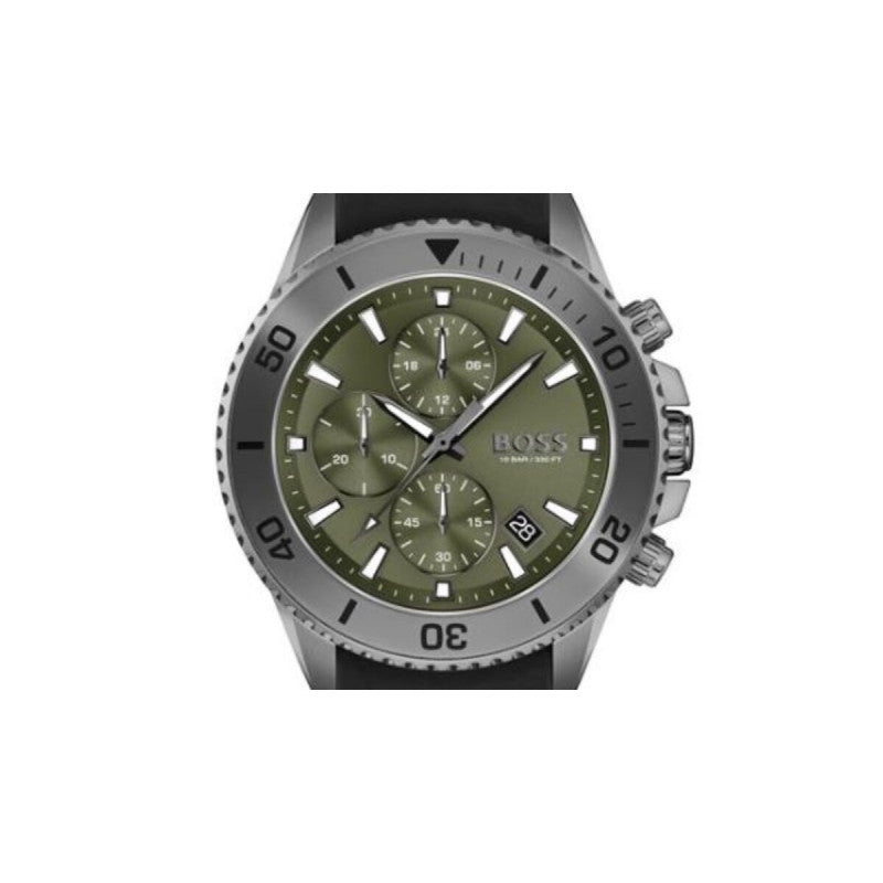 Buy Hugo Boss Gents Stainless Steel Case With Black Silicon Rubber Strap And Green Chronograph Dial Watch - 1513967 in Pakistan