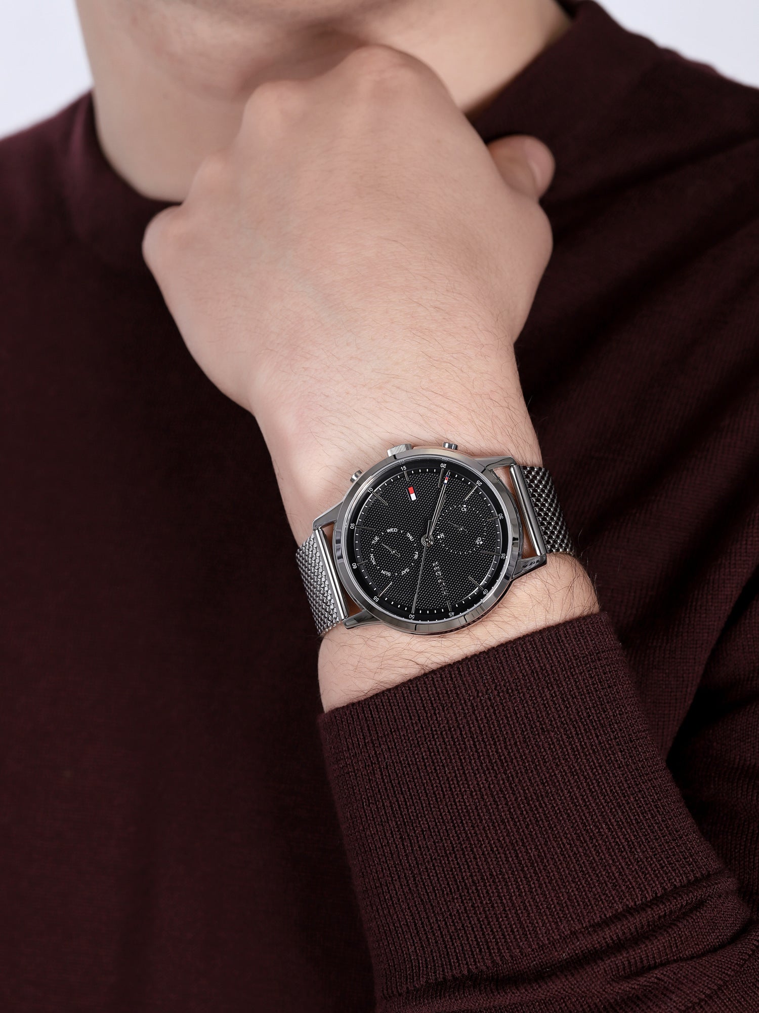 Buy Tommy Hilfiger Easton Black Dial Silver Mesh Bracelet Watch for Men - 1710433 in Pakistan