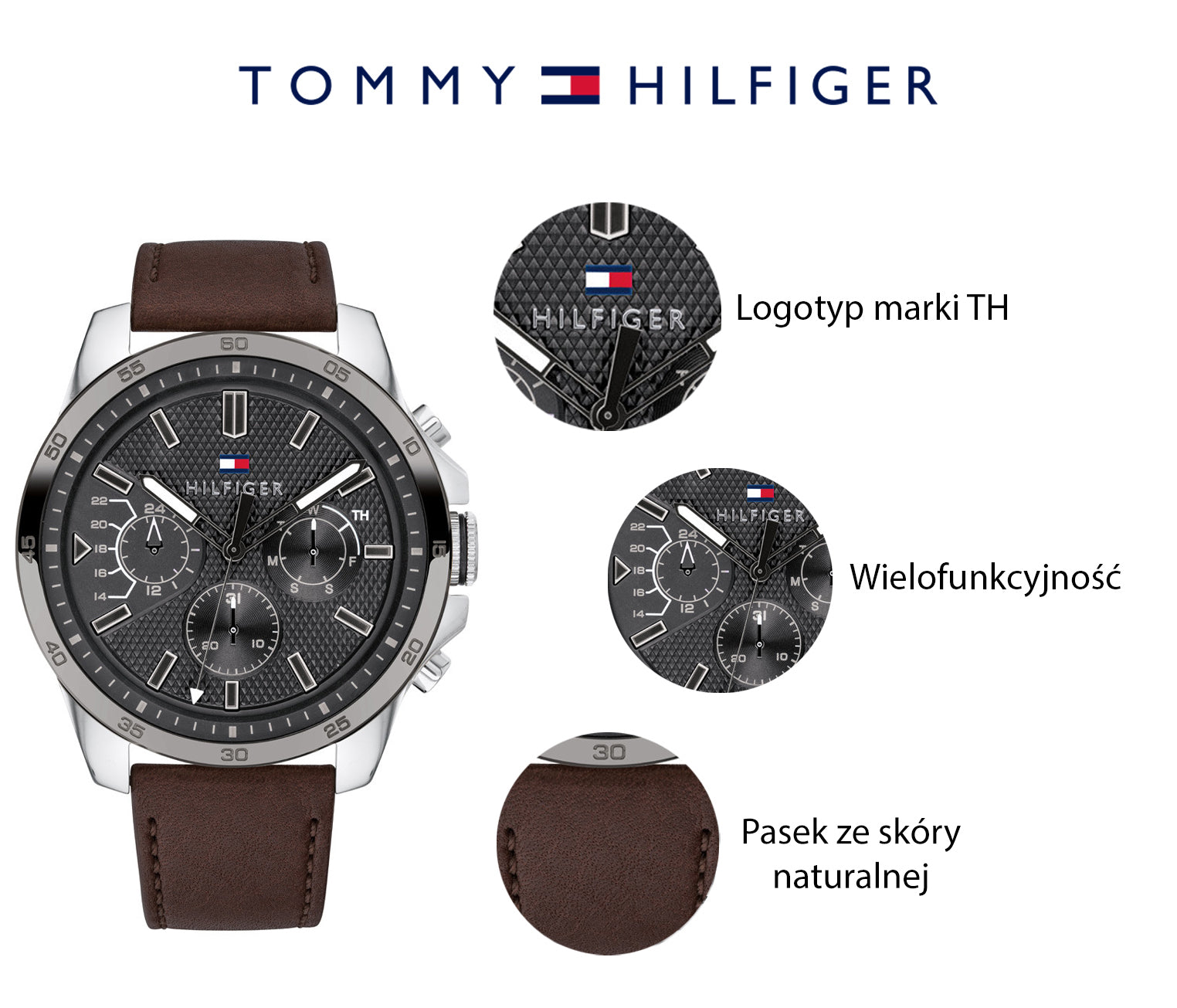 Buy Tommy Hilfiger Mens Quartz Leather Strap Grey Dial 48mm Watch - 1791562 in Pakistan