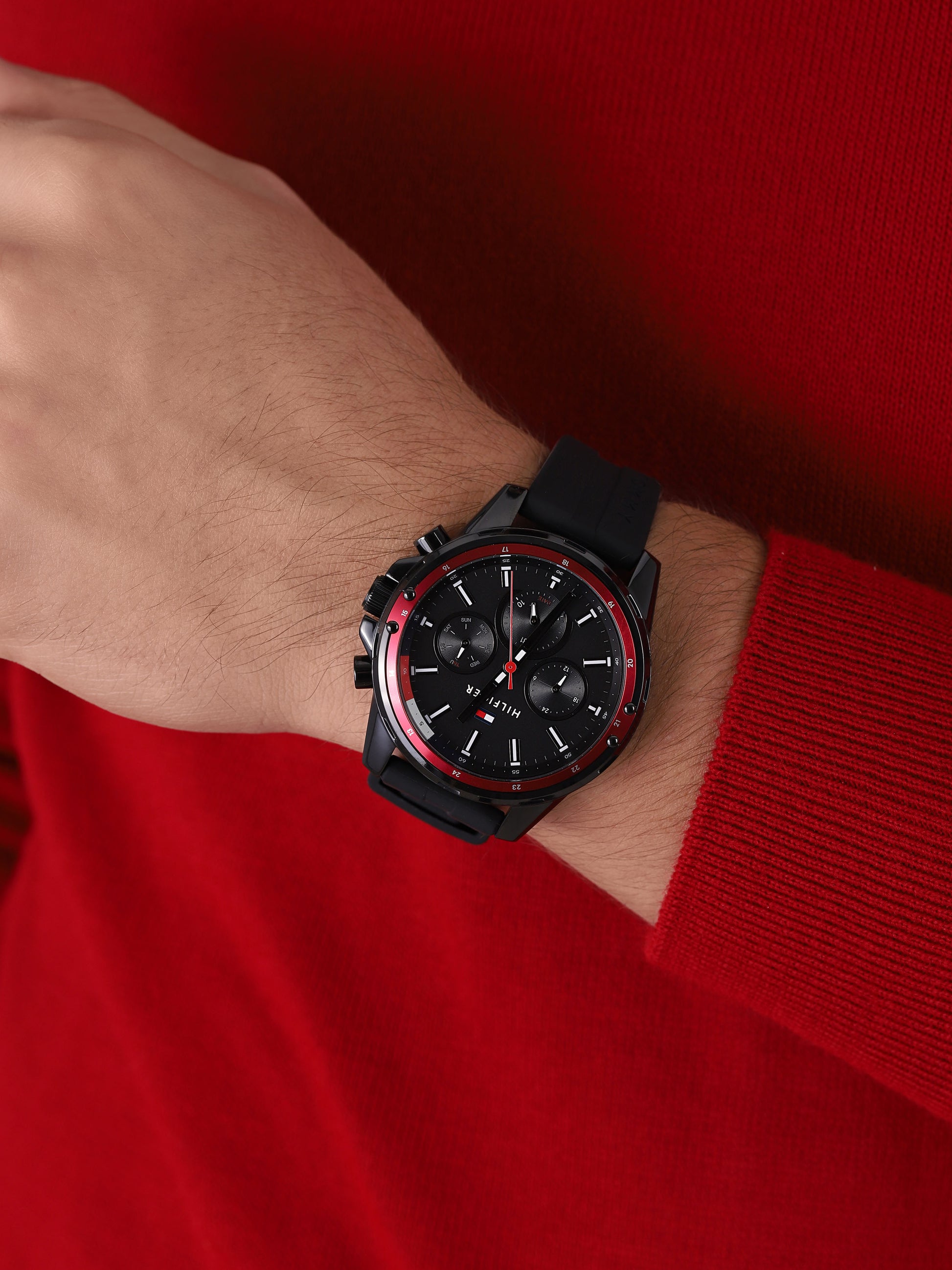 Buy Tommy Hilfiger Mens Quartz Silicone Strap Black Dial 45mm Watch - 1791793 in Pakistan