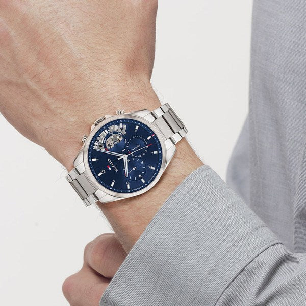 Buy Tommy Hilfiger Mens Quartz Silver Stainless Steel Blue Dial 44mm Watch - 1710448 in Pakistan