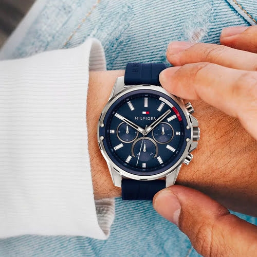 Buy Tommy Hilfiger Mens Quartz Silicone Strap Blue Dial 45mm Watch - 1791791 in Pakistan
