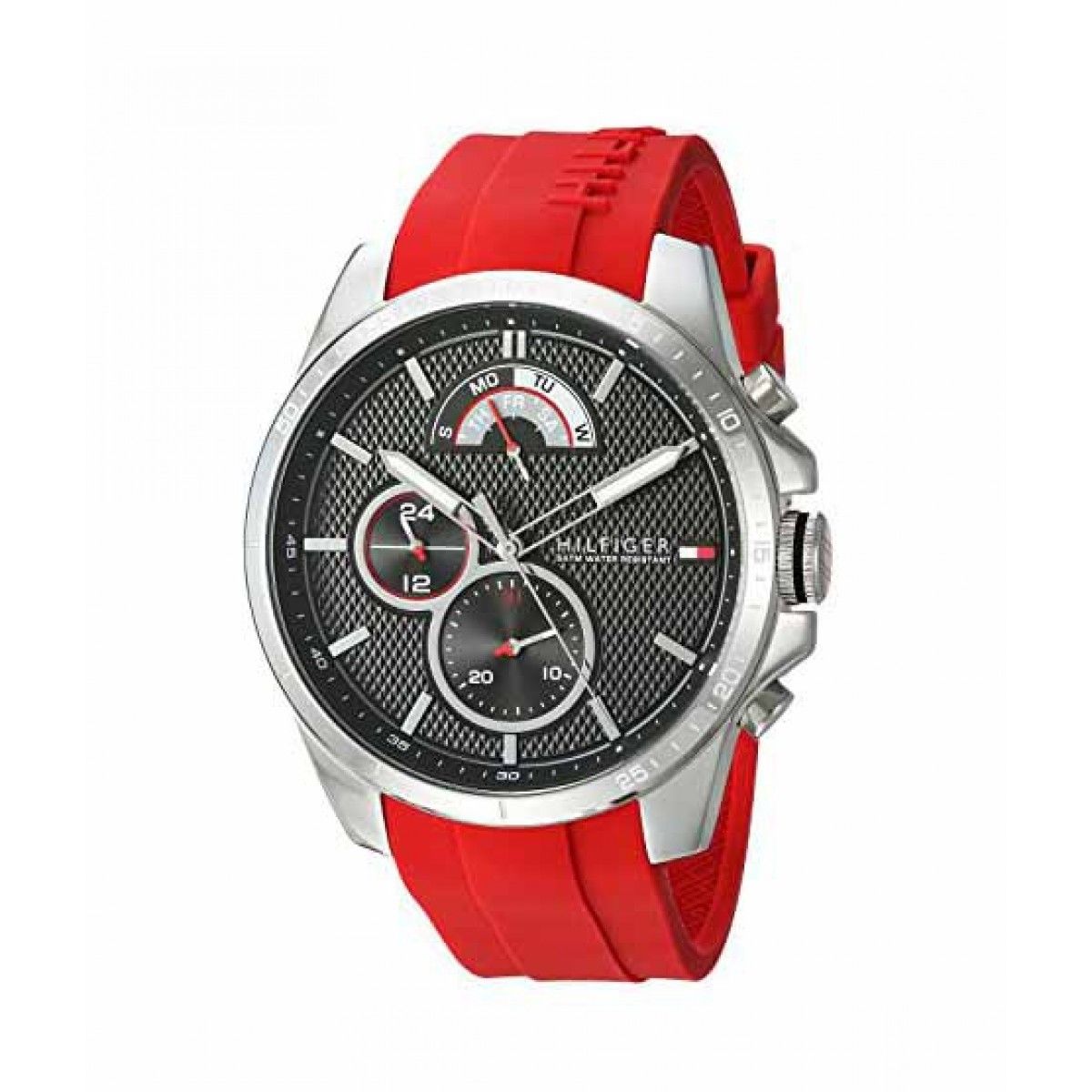 Buy Tommy Hilfiger Mens Quartz Silicone Strap Black Dial 46mm Watch - 1791351 in Pakistan