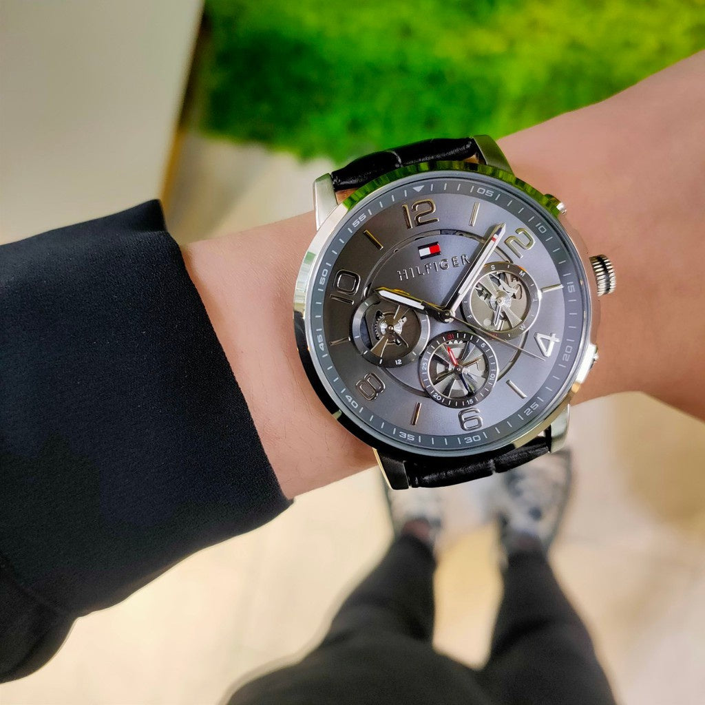 Buy Tommy Hilfiger Mens Quartz Leather Strap Multi Dial Grey Dial 44mm Watch - 1791289 in Pakistan