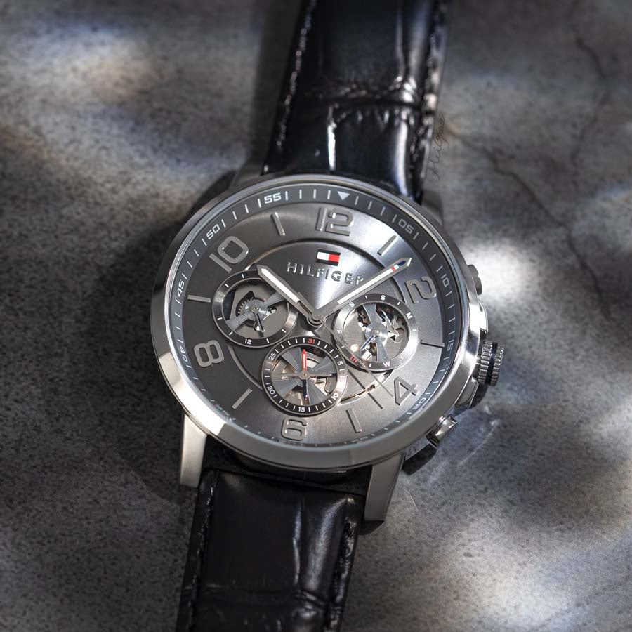 Buy Tommy Hilfiger Mens Quartz Leather Strap Multi Dial Grey Dial 44mm Watch - 1791289 in Pakistan
