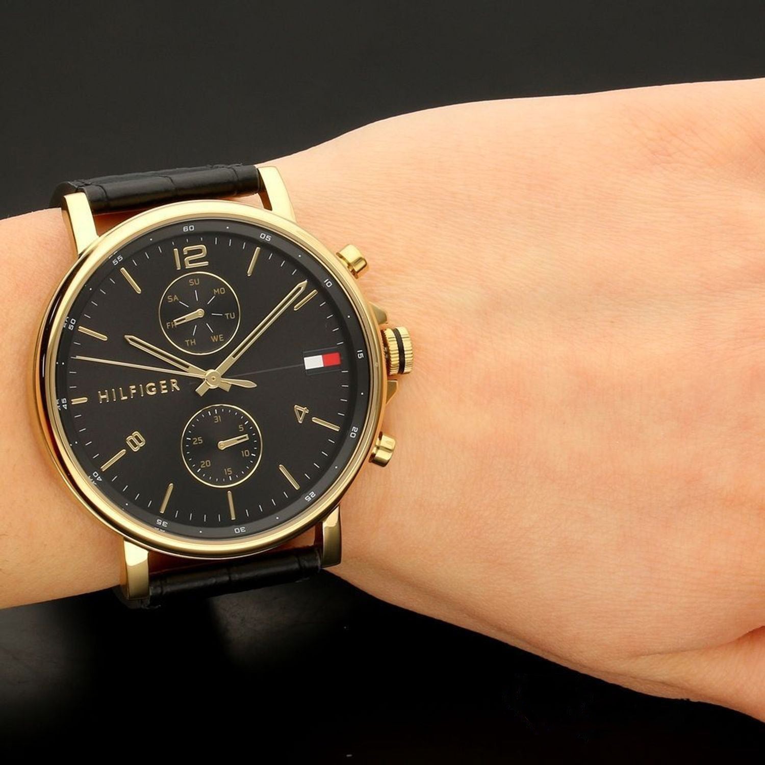 Buy Tommy Hilfiger Mens Quartz Leather Strap Black Dial 44mm Watch - 1710417 in Pakistan