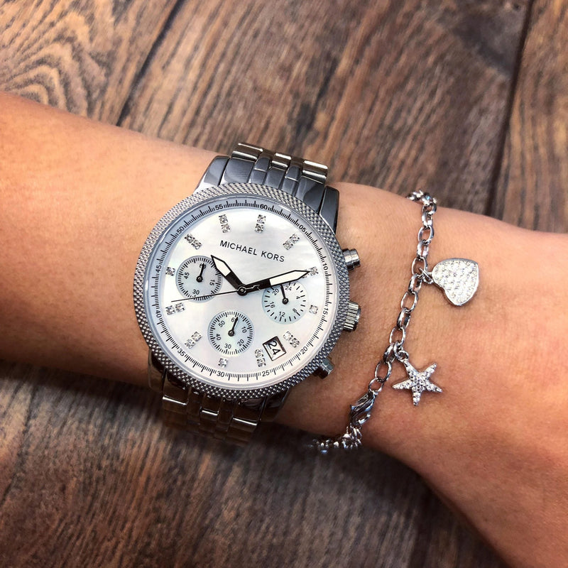 Buy Michael Kors Chronograph Mother Of Pearl Dial Silver Strap Ladies Watch - Mk5020 in Pakistan