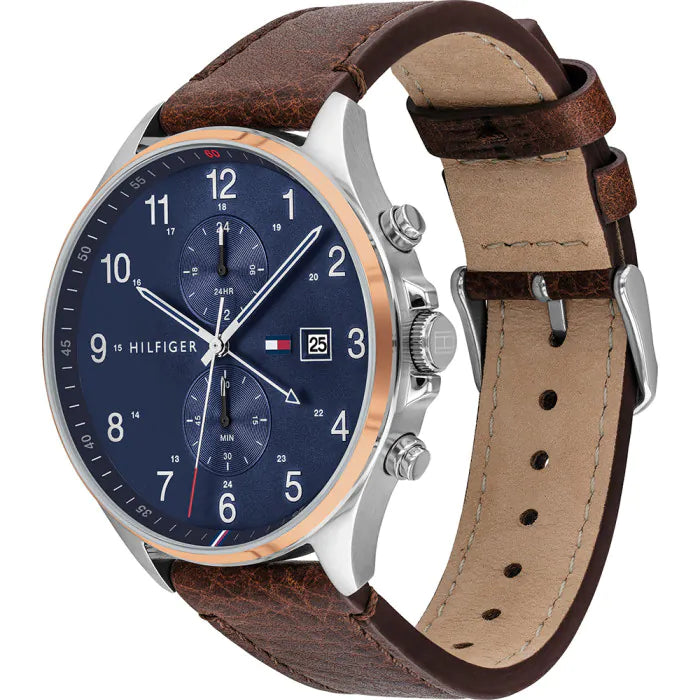 Buy Tommy Hilfiger West Blue Dial Brown Leather Strap Watch for Men - 1791712 in Pakistan