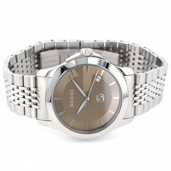 Buy Gucci G Timeless Brown Diamond Dial Silver Steel Strap Watch for Men - YA126412 in Pakistan