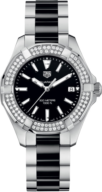 Buy Tag Heuer Aquaracer Lady 300M Black Dial with Diamonds Two Tone Steel Strap Watch for Women - WAY131E.BA0913 in Pakistan