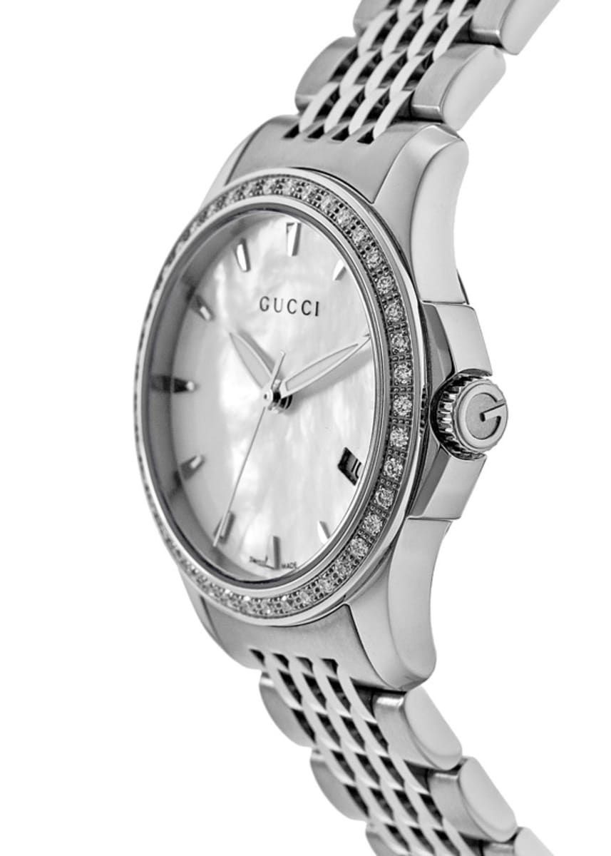 Buy Gucci G Timeless Mother of Pearl Dial with Diamonds Silver Steel Strap Watch for Women - YA126506 in Pakistan