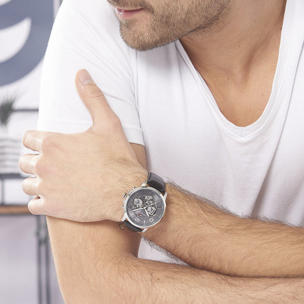 Buy Tommy Hilfiger Mens Quartz Leather Strap Multi Dial Grey Dial 44mm Watch - 1791289 in Pakistan