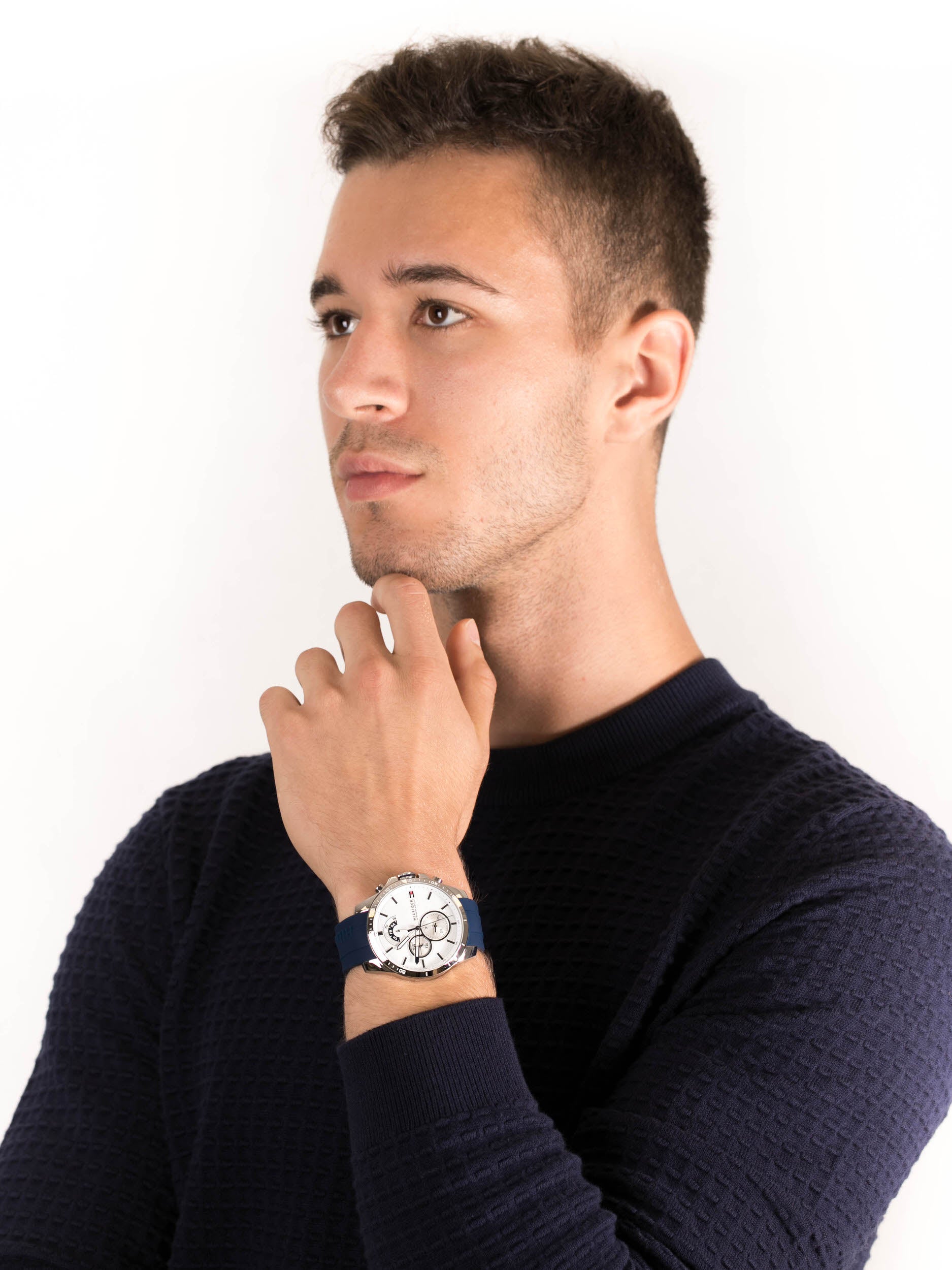 Buy Tommy Hilfiger Mens Quartz Blue Silicone Strap White Dial 46mm Watch - 1791349 in Pakistan