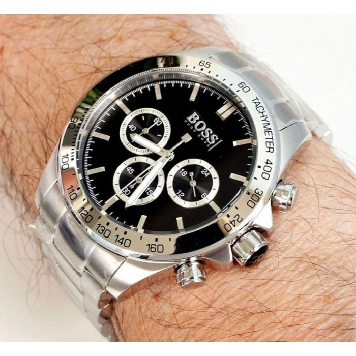 Buy Hugo Boss Mens Chronograph Quartz Stainless Steel Black Dial 46mm Watch - 1512965 in Pakistan
