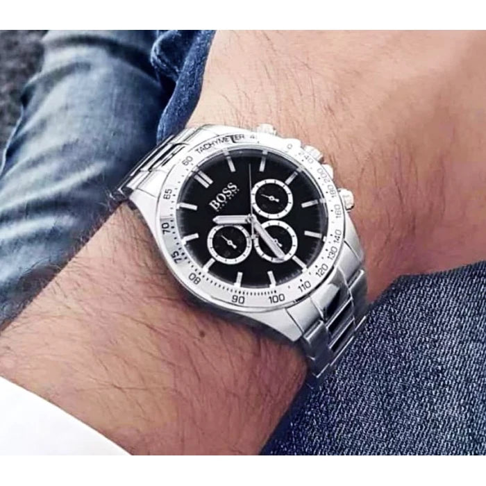 Buy Hugo Boss Mens Chronograph Quartz Stainless Steel Black Dial 46mm Watch - 1512965 in Pakistan