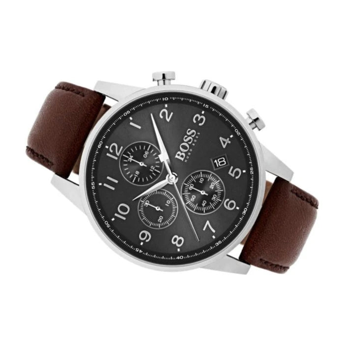 Buy Hugo Boss Mens Quartz Brown Leather Strap Black Dial 44mm Watch - 1513494 in Pakistan