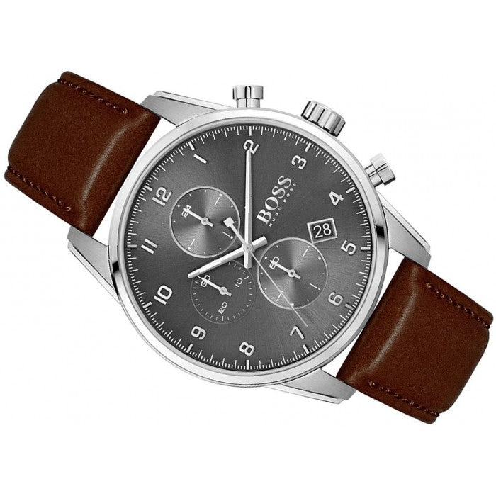 Buy Hugo Boss Mens Quartz Brown Leather Strap Grey Dial 44mm Watch - 1513787 in Pakistan