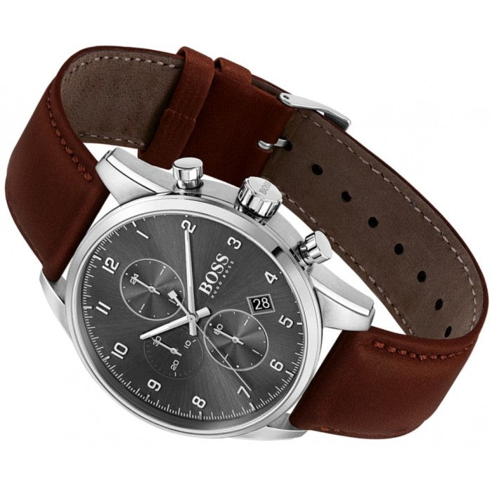 Buy Hugo Boss Mens Quartz Brown Leather Strap Grey Dial 44mm Watch - 1513787 in Pakistan