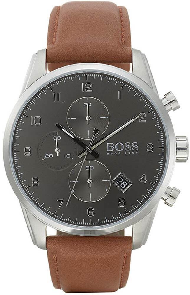 Buy Hugo Boss Mens Quartz Brown Leather Strap Grey Dial 44mm Watch - 1513787 in Pakistan