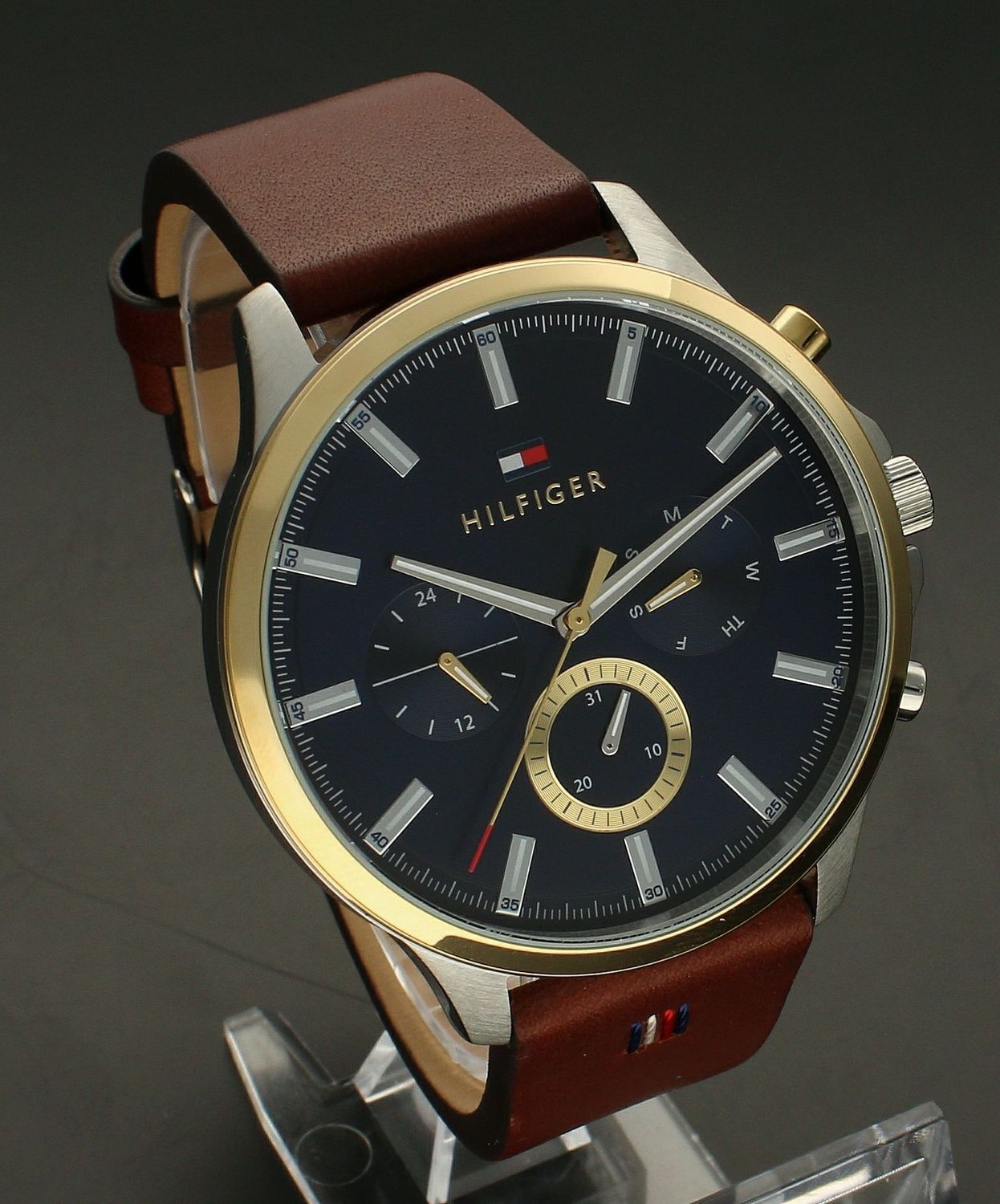 Buy Tommy Hilfiger Mens Quartz Brown Leather Strap Blue Dial 44mm Watch - 1710496 in Pakistan