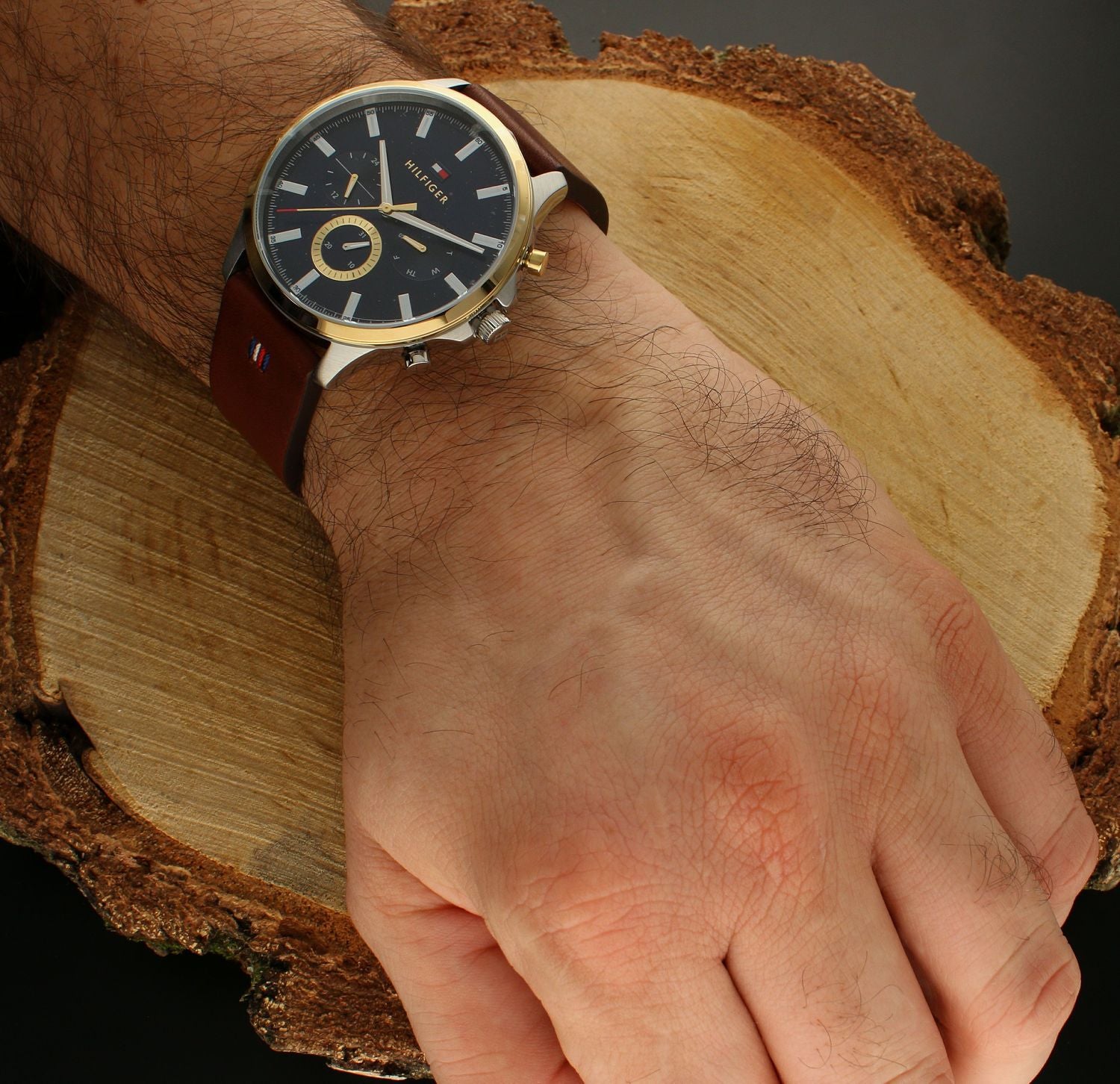 Buy Tommy Hilfiger Mens Quartz Brown Leather Strap Blue Dial 44mm Watch - 1710496 in Pakistan