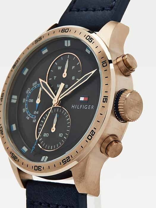 Buy Tommy Hilfiger Mens Quartz Blue Leather Strap Grey Dial 46mm Watch - 1791808 in Pakistan