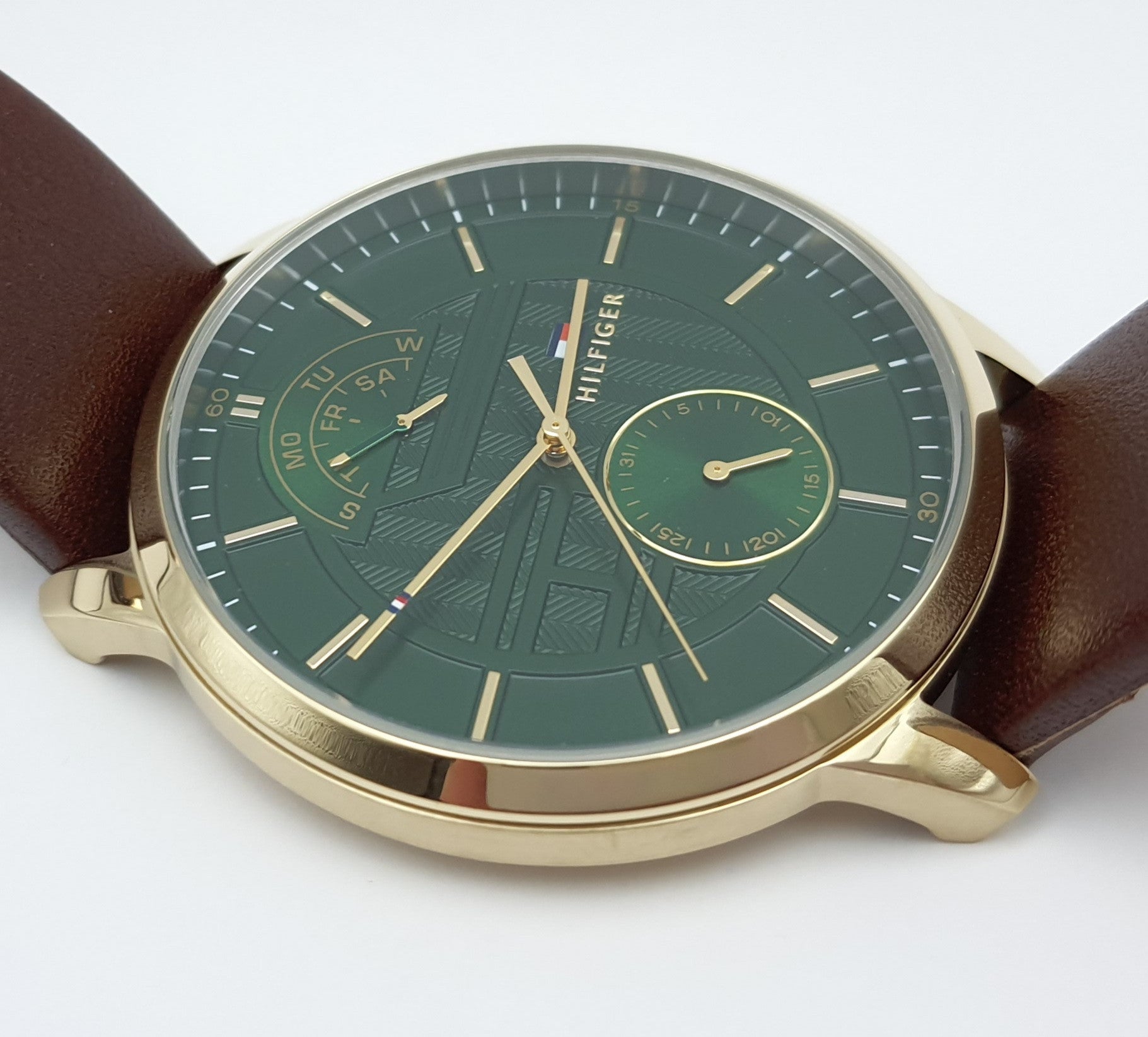 Buy Tommy Hilfiger Mens Quartz Brown Leather Strap Green Dial 41mm Watch - 1791607 in Pakistan