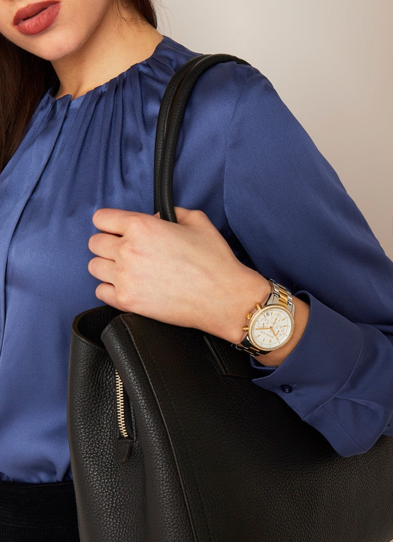 Buy Michael Kors Womens Quartz Chronograph Ritz Two Tone Stainless Steel White Dial 37mm Watch - Mk6474 in Pakistan