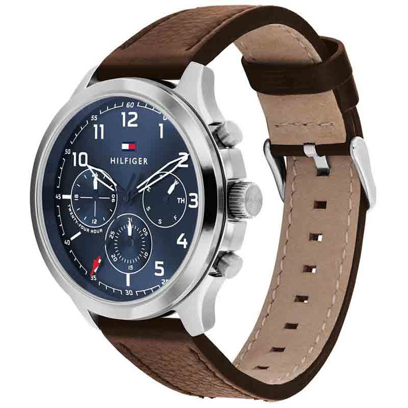 Buy Tommy Hilfiger Mens Quartz Brown Leather Strap Blue Dial 44mm Watch - 1791741 in Pakistan
