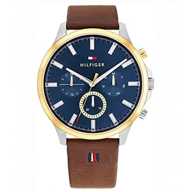Buy Tommy Hilfiger Mens Quartz Brown Leather Strap Blue Dial 44mm Watch - 1710496 in Pakistan