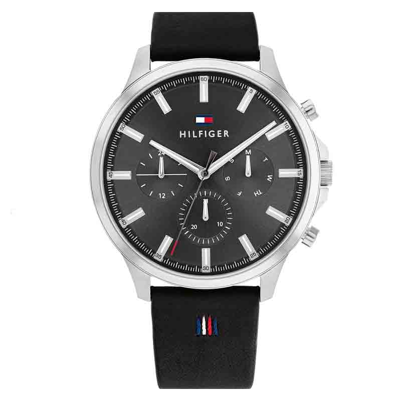 Buy Tommy Hilfiger Mens Quartz Black Leather Strap Grey Dial 44mm Watch - 1710495 in Pakistan