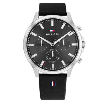 Buy Tommy Hilfiger Mens Quartz Black Leather Strap Grey Dial 44mm Watch - 1710495 in Pakistan