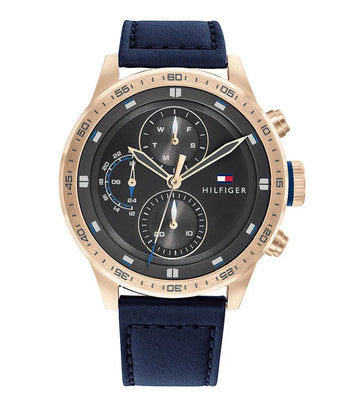 Buy Tommy Hilfiger Mens Quartz Blue Leather Strap Grey Dial 46mm Watch - 1791808 in Pakistan