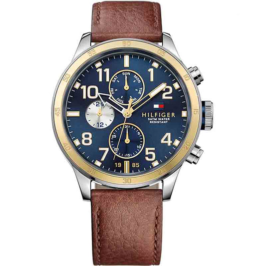 Buy Tommy Hilfiger Mens Quartz Brown Leather Strap Blue Dial 46mm Watch - 1791137 in Pakistan