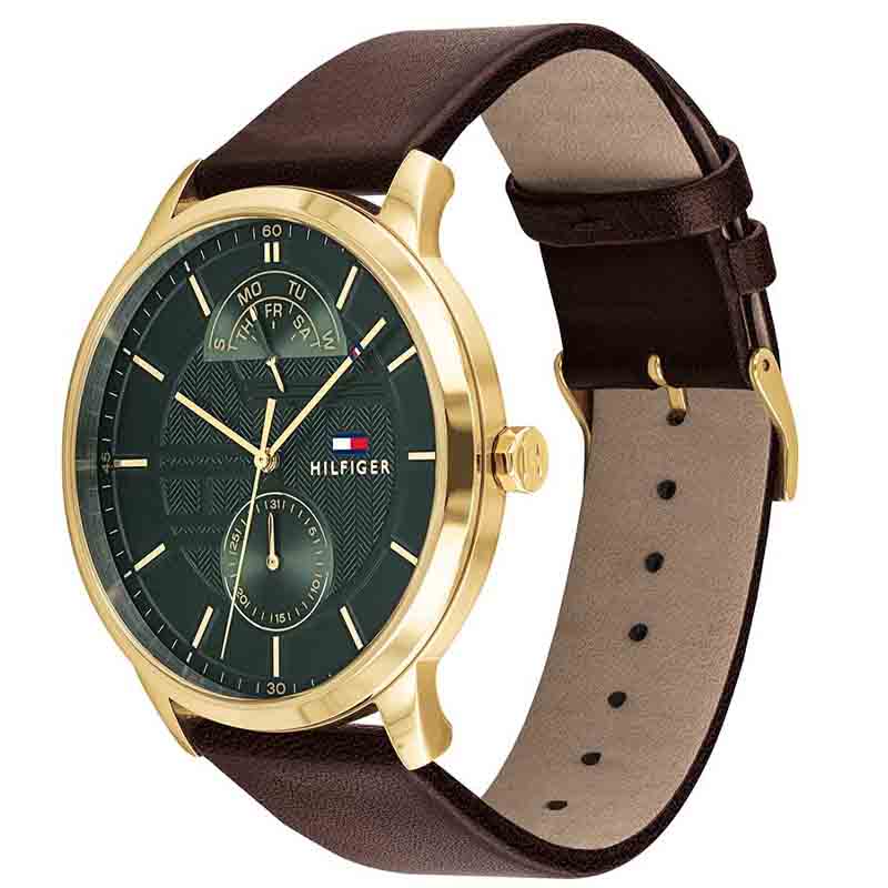 Buy Tommy Hilfiger Mens Quartz Brown Leather Strap Green Dial 41mm Watch - 1791607 in Pakistan