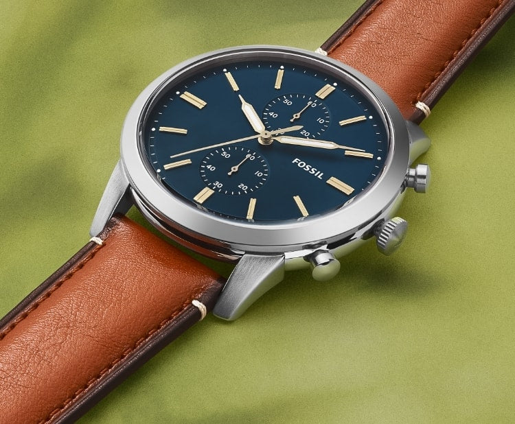 Buy Men's Quartz Stainless Steel Blue Dial Brown Leather Strap 44Mm Watch in Pakistan