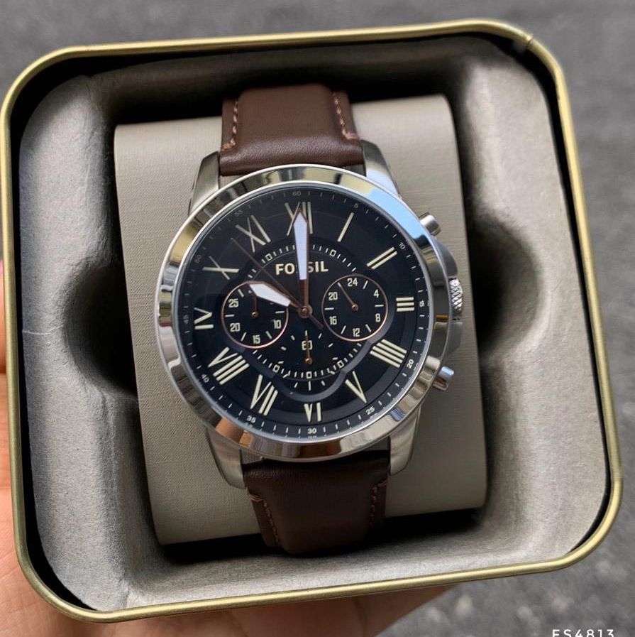 Buy Men's Quartz Chronograph Grant Black Dial Brown Leather Strap Watch in Pakistan