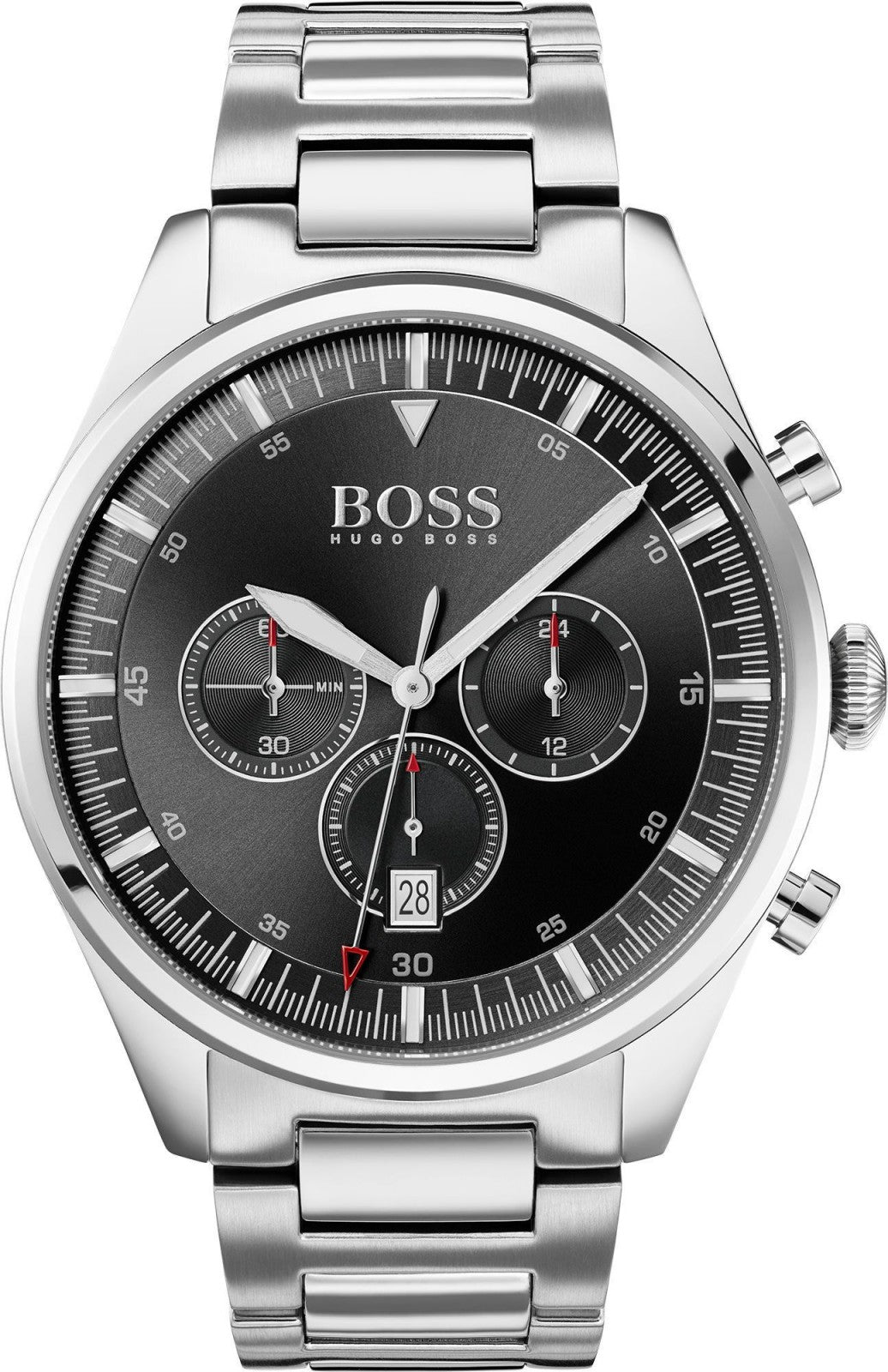 Buy Hugo Boss Mens Chronograph Silver Stainless Steel Black Dial 44mm Watch - 1513712 in Pakistan