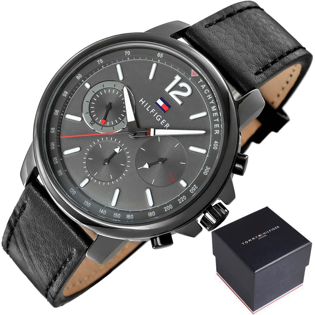 Buy Tommy Hilfiger Quartz Black Leather Strap Grey Dial 46mm Watch for Men - 1791533 in Pakistan