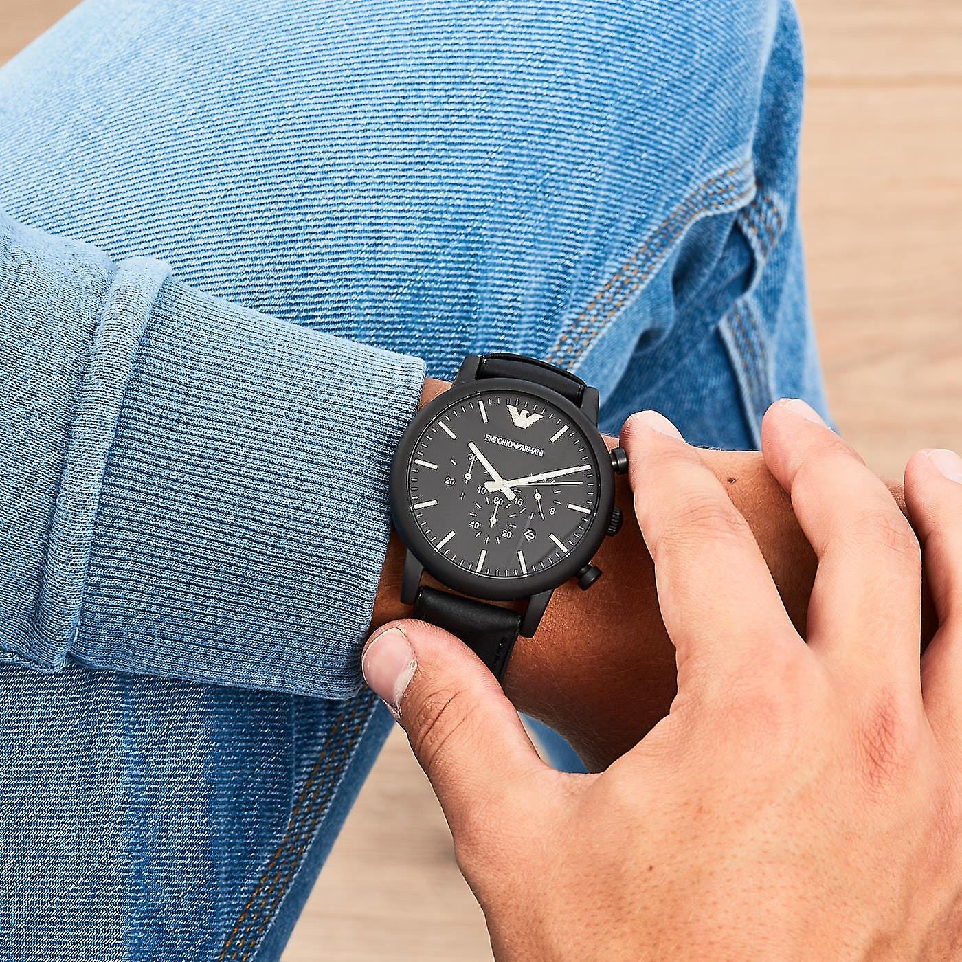 Buy Emporio Armani Chronograph Quartz Leather Strap Black Dial 46mm Watch for Men - Ar1970 in Pakistan