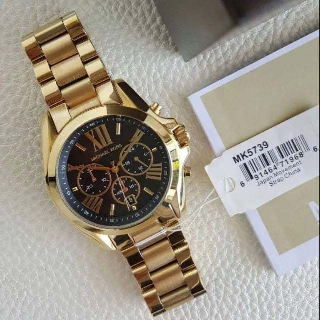 Buy Michael Kors Womens Chronograph Quartz Bradshaw Gold Stainless Steel Black Dial 43mm Watch - Mk5739 in Pakistan