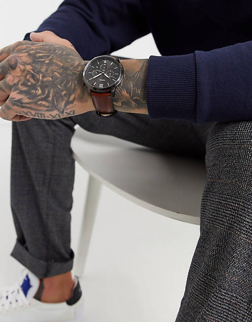 Buy Men's Chronograph Quartz Neutra Amber Leather Strap Gray Dial 44Mm Watch in Pakistan