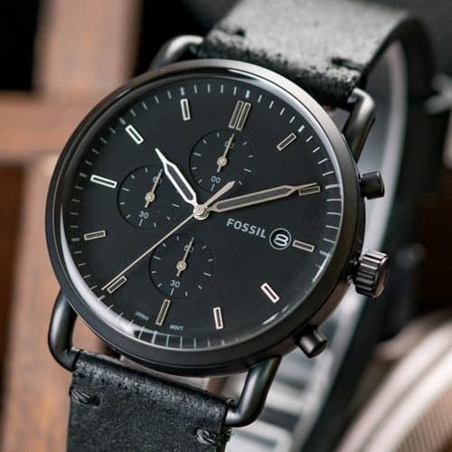 Buy Men's Quartz Commuter Black Leather Strap Black Dial 43Mm Watch in Pakistan
