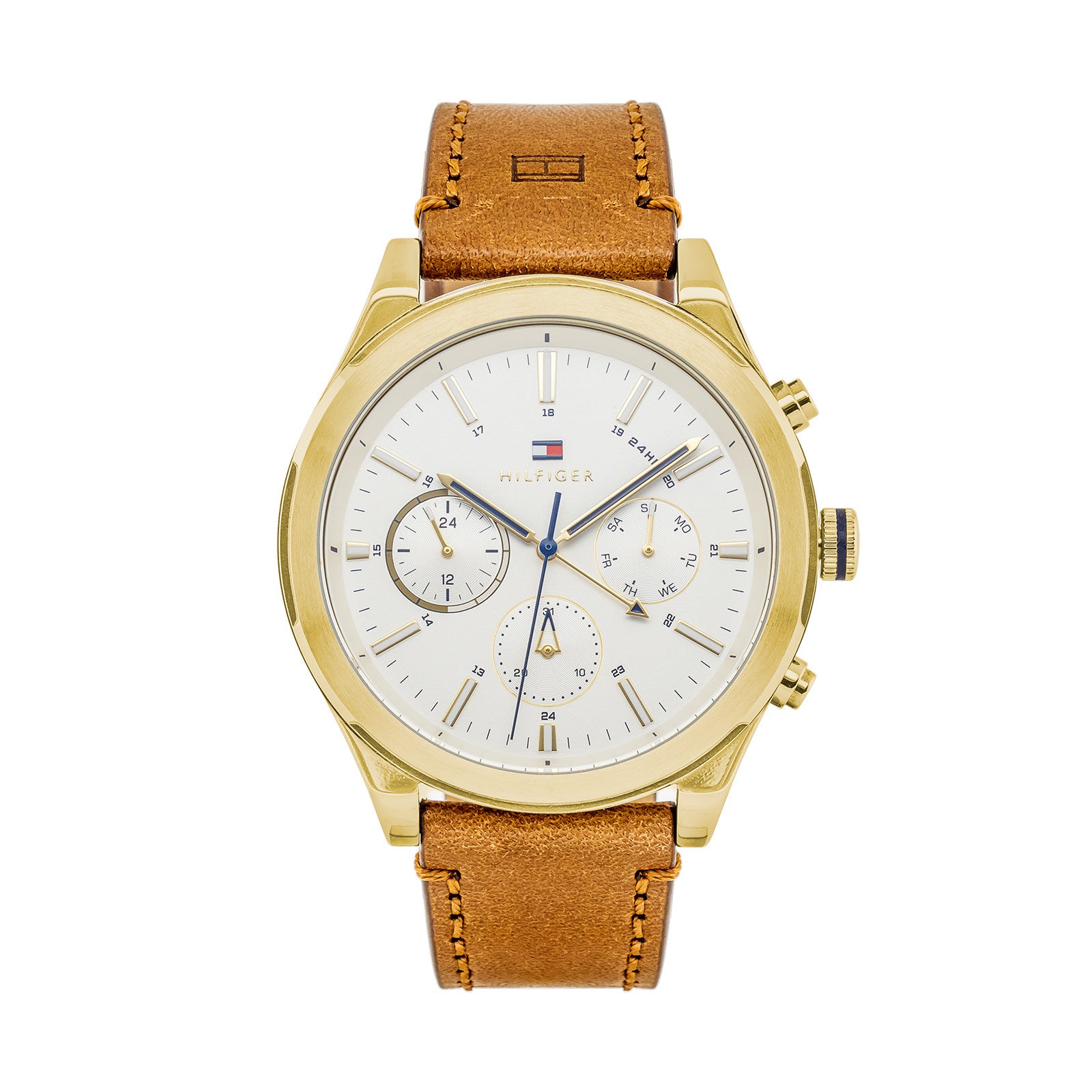 Buy Tommy Hilfiger Mens Quartz Brown Leather Strap Silver Dial 44mm Watch - 1791742 in Pakistan