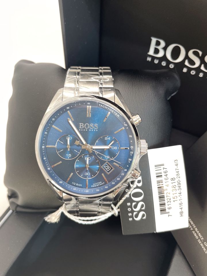 Buy Hugo Boss Mens Chronograph Champion Silver Stainless Steel Blue Dial 44mm Watch - 1513818 in Pakistan