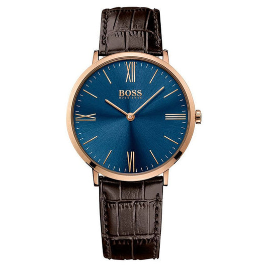 Buy Hugo Boss Mens Quartz Brown Leather Strap Navy Blue Dial 40mm Watch - 1513458 in Pakistan