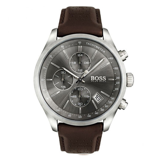Buy Hugo Boss Mens Chronograph Quartz Leather Strap Grey Dial 44mm Watch - 1513476 in Pakistan