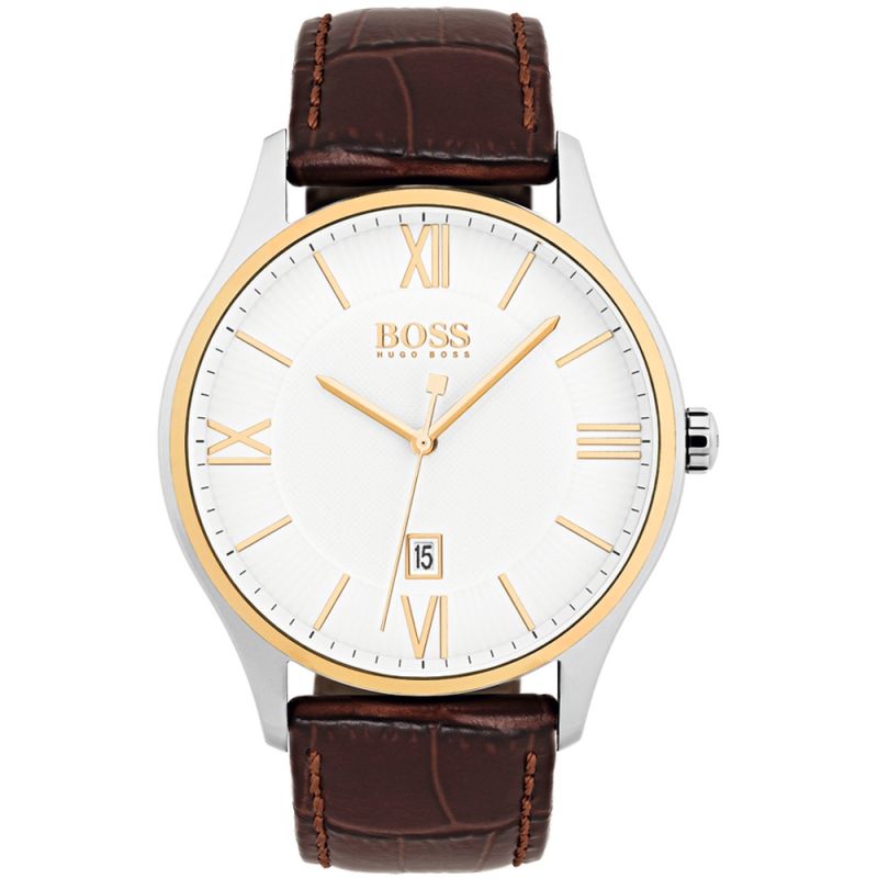 Buy Hugo Boss Mens Quartz Brown Leather Strap White Dial 43mm Watch - 1513486 in Pakistan
